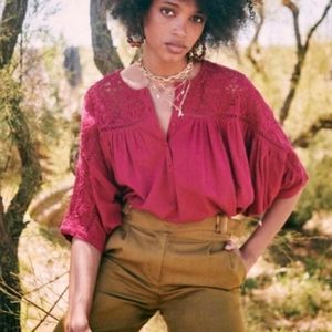 Sezane Sarah Magenta Blouse Embroidered Size 36 US 4